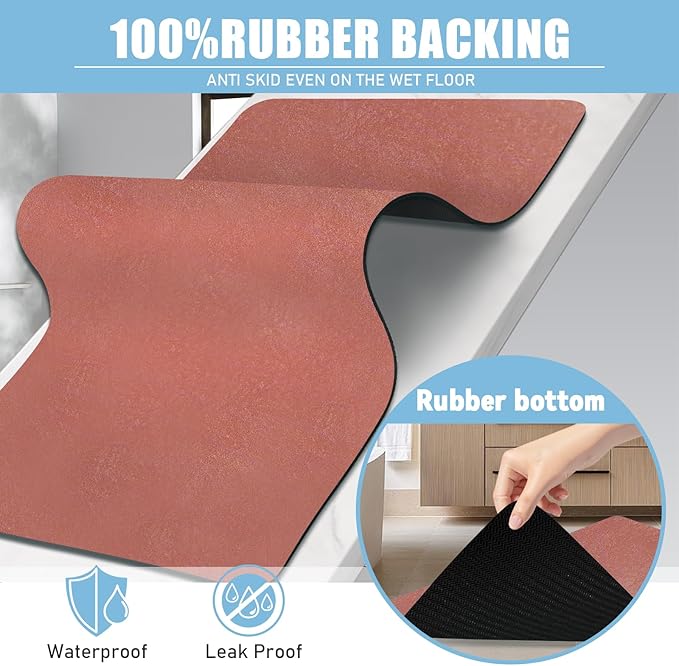 Extra Long Bathroom Rugs Diatomaceous Earth Bath mat Super Absorbent Quick Dry Non Slip Bath Mat Thin Runner Rug Fit Under Door-Shower Rug for in Front of Bathtub Shower, Brown, 23.6"x66.9"