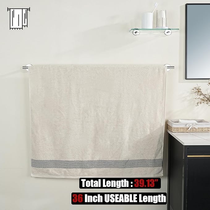 JQK Bath Towel Bar Chrome, 36 Inch 304 Stainless Steel Thicken 1mm Single Towel Rack for Bathroom, Towel Holder (Polished Chrome) Wall Mount, 39 in Total Length, TB110L36-CH