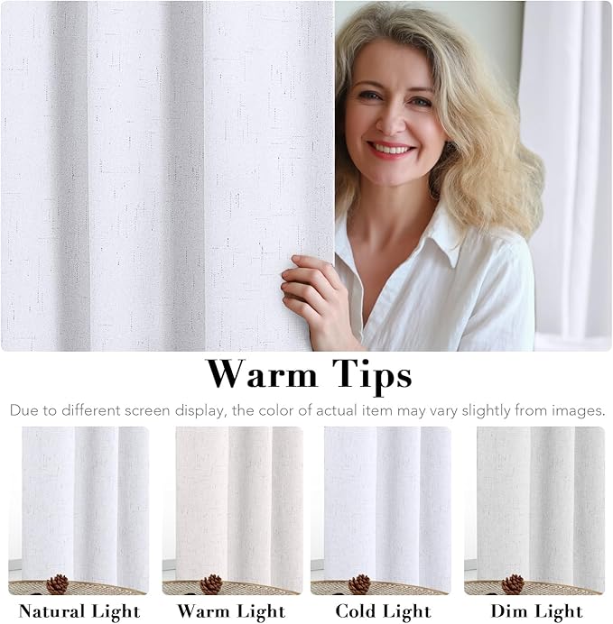 H.VERSAILTEX Linen Blackout Curtains 84 Inches Long 100% Blackout Thermal Insulated Textured Linen Look Curtain Draperies Anti-Rust Grommet, Energy Saving with White Liner, 2 Panels, Bright White