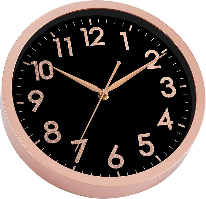 AKCISOT Wall Clock 10 Inch Rose Gold Modern Wall Clocks Battery Operated - Analog Small Silent Non Ticking Clock Decorative for Living Room, Office, Bedroom, Bathroom, Kitchen