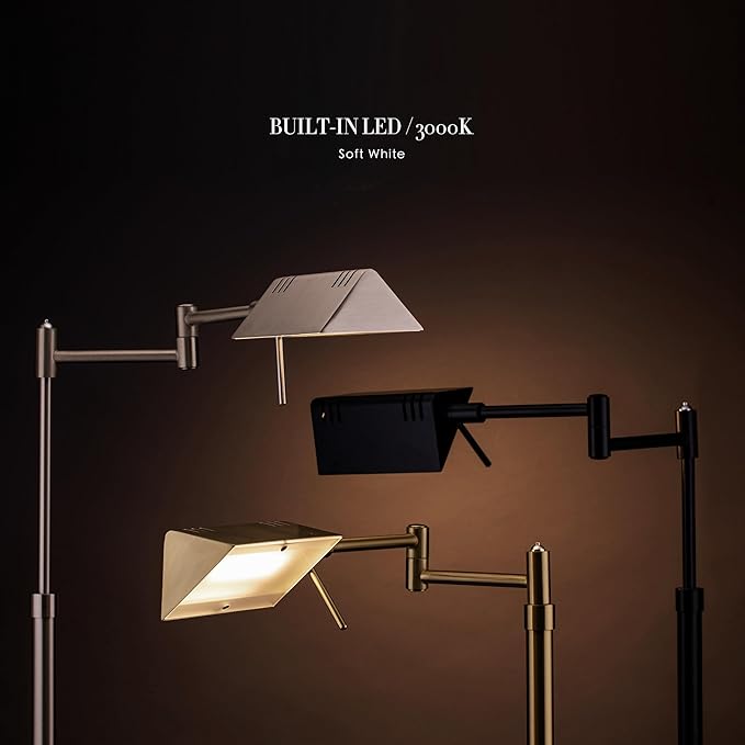 O’Bright Dimmable LED Pharmacy Floor Lamp, 12W LED, Full Range Dimming, 360 Degree Swing Arms, Adjustable Heights, Standing Lamp for Reading, Sewing, and Craft, ETL Listed, Brushed Nickel