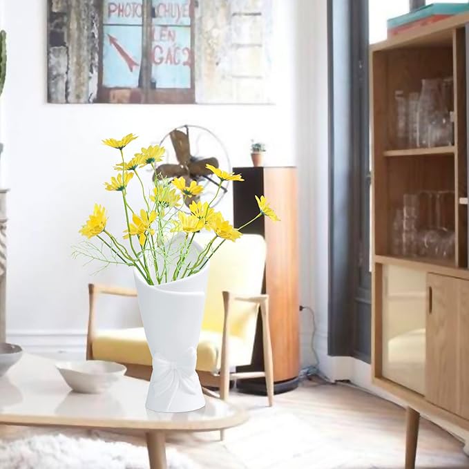 Matte White Bowknot Ceramic Vase, Modern Flower Vases for Home Decor, Pampas, Living Room, Mantel, Table Decoration (Model B)