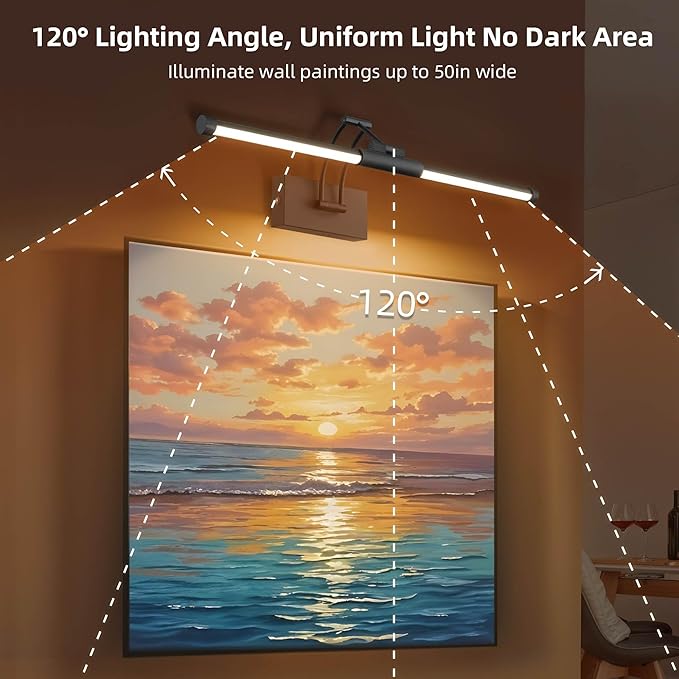 24“ Picture Lights for Wall Battery Operated, Wireless Picture Lights with Remote, Rechargeable Wall Light 3000K/4000K/6000K Dimmable, Art Lighting for Paintings Frame Gallery Dartboard Light, Black