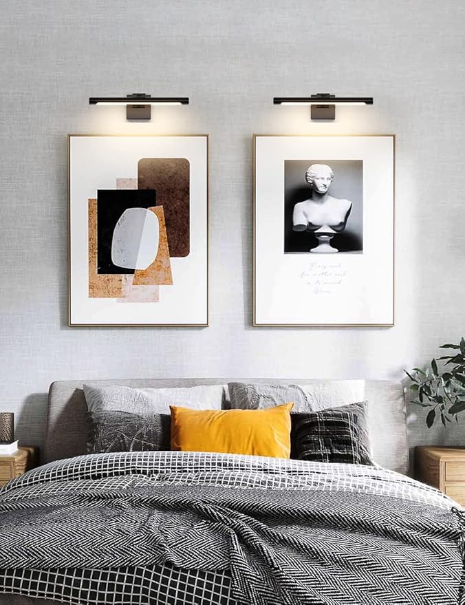 Joosenhouse LED Picture Light Fixtures 16.53" Inches Long Modern Black Wall Lamps with Rotatable Lighting Tube Picture Frame Lights for Paintings 9W(50W Eqv.) Hardwired Connection 3000K