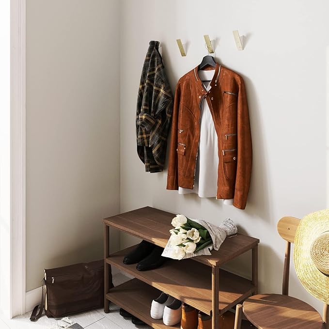 Homeforia Gold Wall Coat Hooks, High End White Wood & Gold Metal Wall Mounted Clothing Hook, Mid-Century Modern Clothes Hooks, Heavy Duty Wooden Hook for Hanging Coats, Hats, Towels & More, Set of 6