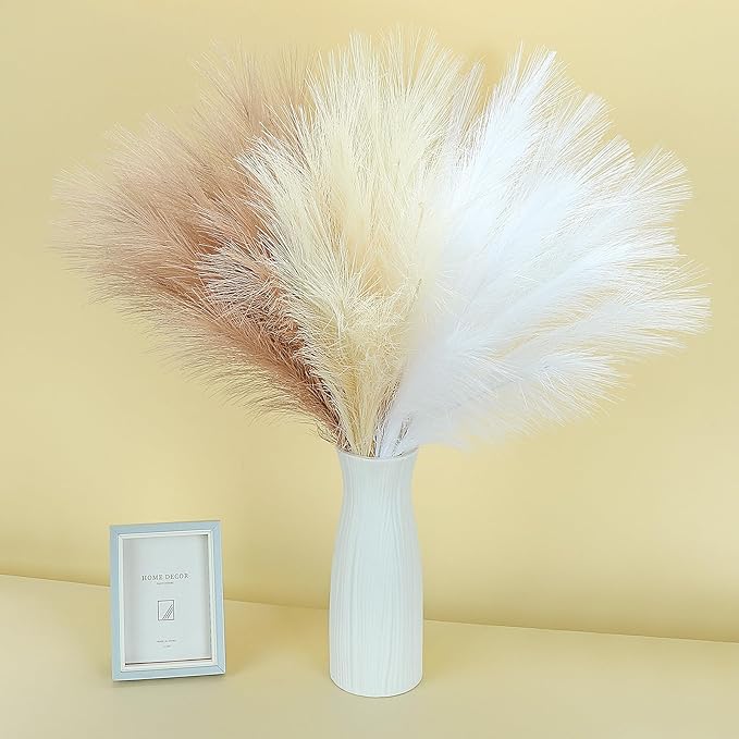 60 Pcs Pampas Grass Decor 21.7" Fluffy Faux Short White Brown Yellow Pampas Grass Artificial Small Pompas Grass Flower Vase Filler for Home Wedding Decoration