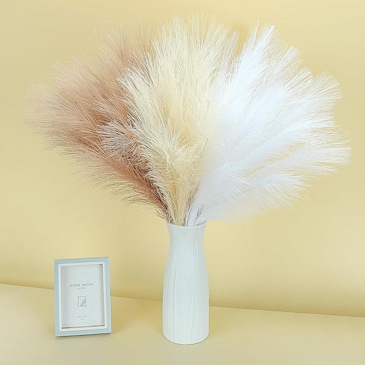 60 Pcs Pampas Grass Decor 21.7" Fluffy Faux Short White Brown Yellow Pampas Grass Artificial Small Pompas Grass Flower Vase Filler for Home Wedding Decoration