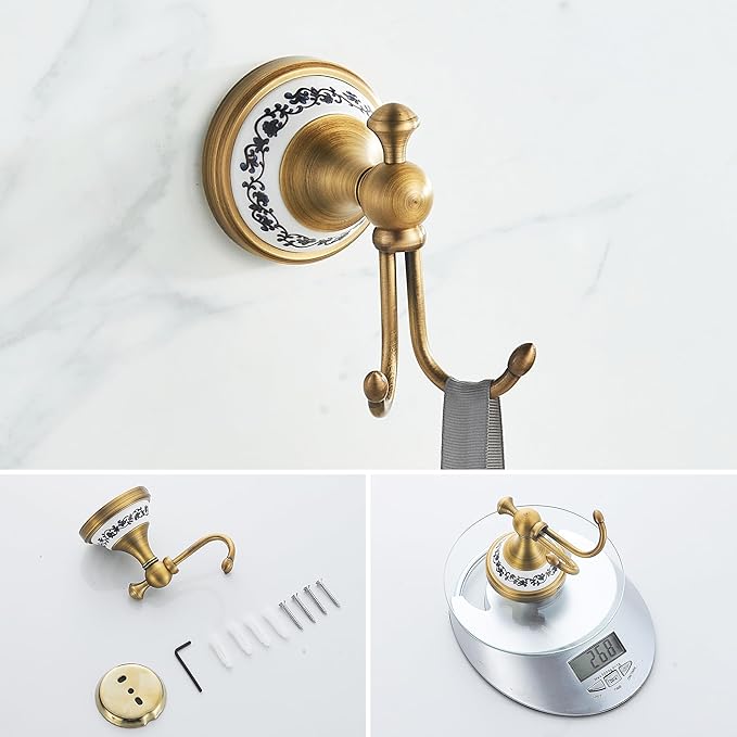 Antique Bronze Brass Bath Towel Hooks, Wall Mounted Bathroom Hardware Accessories,Porcelain Design