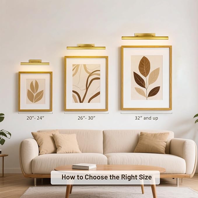 Brass Picture Lights for Wall, 30" Linear Picture Light Hardwired, 4-Light Brush Gold Art Light, Dimmable Gallery Light for Paintings, Warm White 270° Picture Frame Lights for Bathroom, Living Room