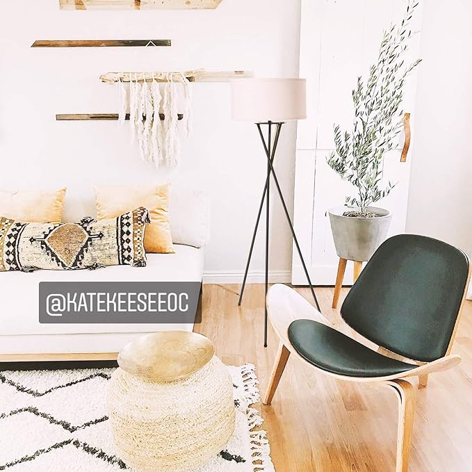 Brightech Jaxon LED Floor lamp, Modern Lamp for Living Rooms & Offices, Tall Lamp with Contemporary Drum Shade, Gold Tripod Standing Lamp for Bedroom Reading, Great Living Room Decor - Black