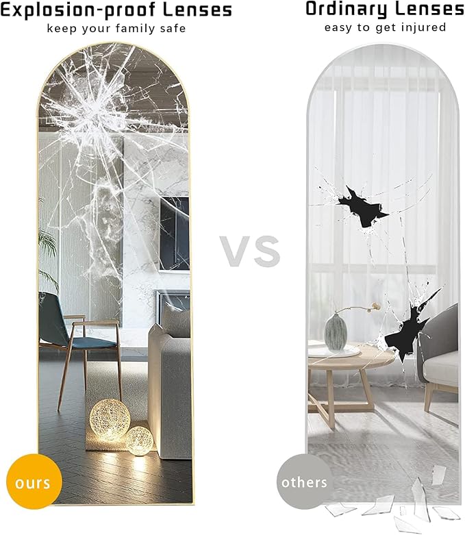 Floor Mirror, 64"x21" Gold Full Length Mirror, Arched Mirror Full Length, Freestanding Mirrors, Arch Floor Length Mirrors with Thin Aluminum Frame Hanging or Leaning, Wall Mounted Mirror for Bedroom