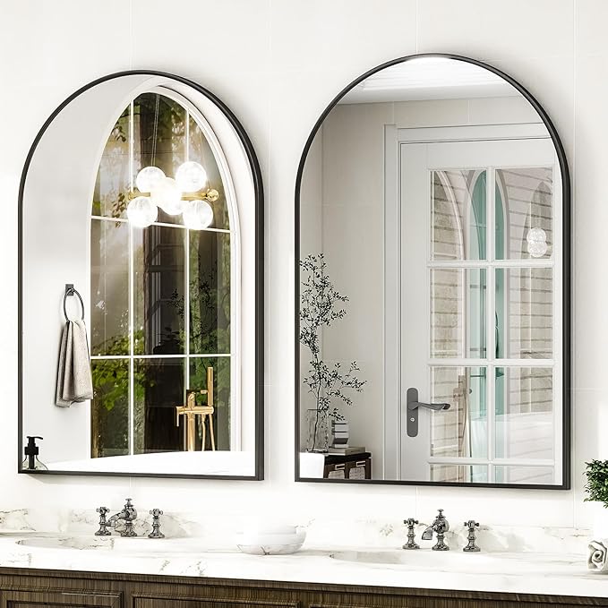 HARRITPURE Arched Wall Mirror – 30"x40" Arch Bathroom Mirror Metal Frame Vanity Mirror for Bedroom, Entryway Dresser Decor, Black