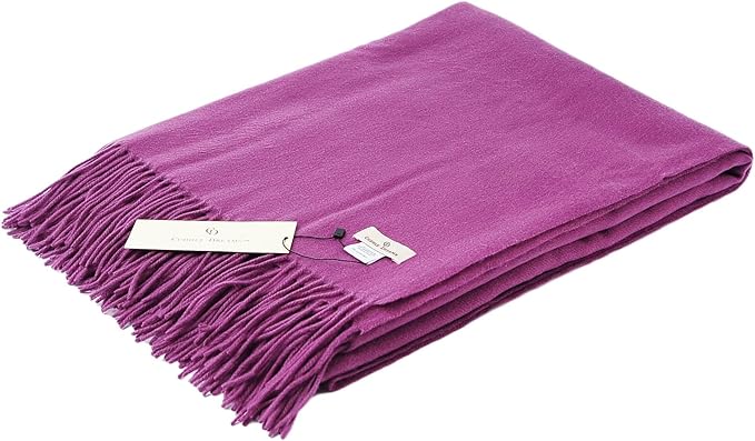 CUDDLE DREAMS Premium Cashmere Throw Blanket with Fringe, Luxuriously Soft (Plum)