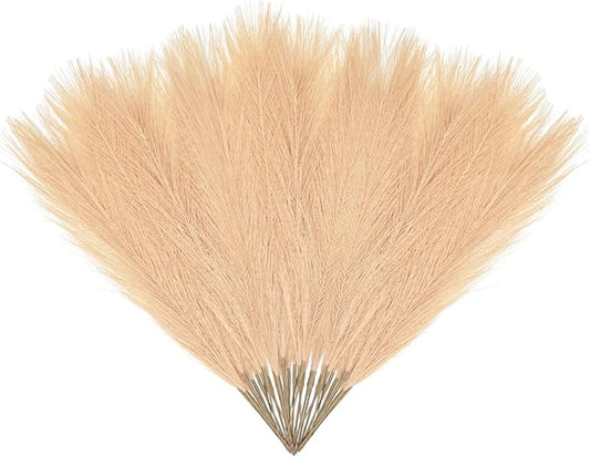 30 Pcs Khaki Faux Pampas Grass, 17 Inches Artificial Pampas Grass Bulk, Short Fluffy Faux Pompas for Vase Filler, Home Boho, Wedding Anniversaries, Baby Shower Decoration