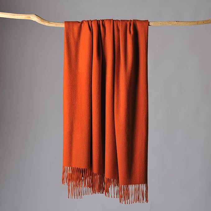 CUDDLE DREAMS Premium Cashmere Throw Blanket with Fringe, Luxuriously Soft (Persimmon)