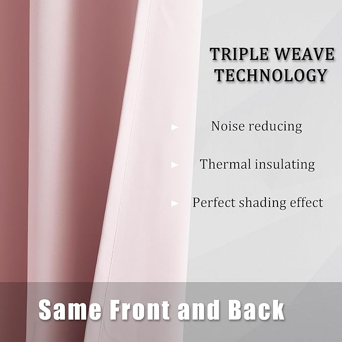 DUALIFE Pink Curtains for Bedroom 72 Inch Length Room Darkening Curtain for Girls Room Decoration Baby Pink Thermal Insulated Blackout Window Drape 52''x72'' Set of 2 Panels Grommet Top