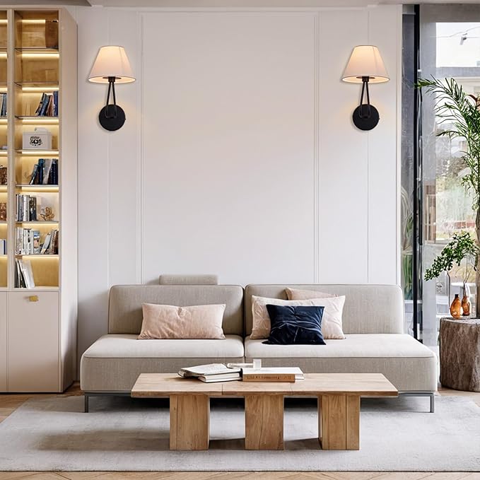 1 Light Wall Sconce Classic Single Head Wall Lighting, Modern Wall Mounted Lamp with Cream Linen Shade, Hardwired Light Fixture for Bedroom, Living Room, Corridor, Entryway- Black