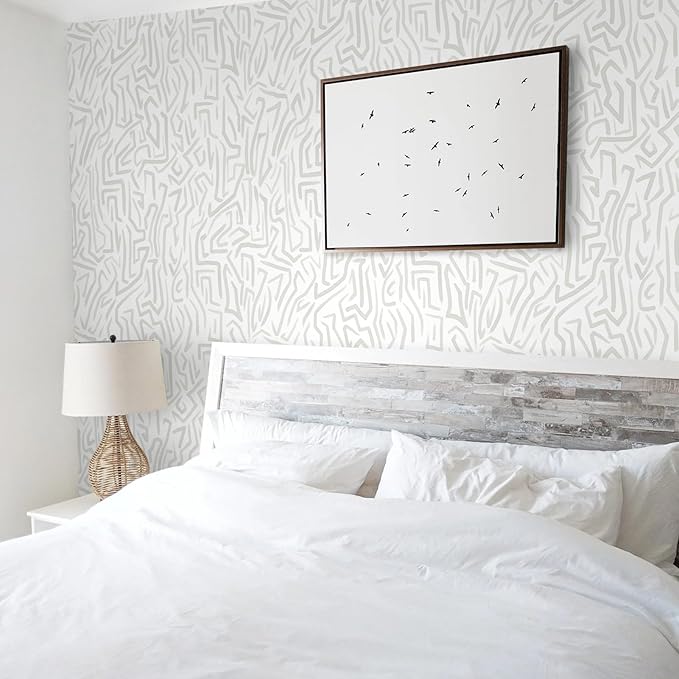 Ismoon 137"x17.3" White Grey Wall Paper Peel and Stick Modern Striped Wallpaper Neutral Stick on Wallpaper Removable Self-Adhesive Contact Paper for Cabinets Waterproof Bathroom Vinyl