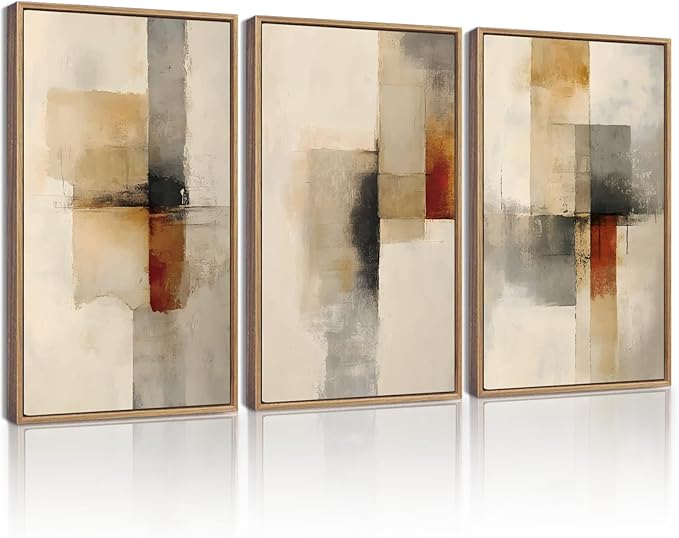 KUVIOKE Framed Abstract Wall Art Minimalist Beige Gray Red Pastel Watercolor Wall Decor Modern Neutral Art Print Home Decor 11x14in (Natural Framed)