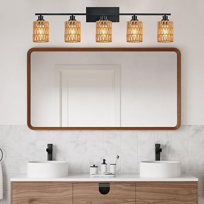 MELUCEE Boho Rattan Lamp Shade, Hand Woven for Pendant, Ceiling, Chandelier, Wall Sconce - Cylinder Woven Replacement, 6.0x4.7x1.65 inch (Brown)