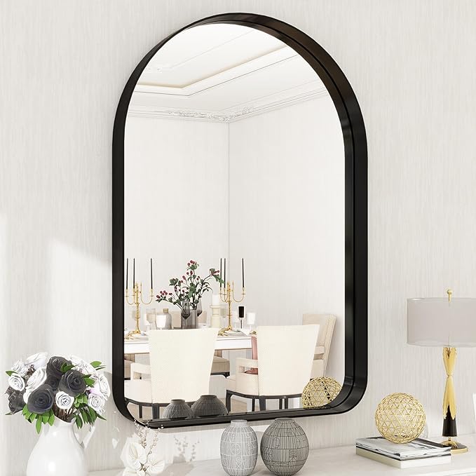 38"x26" Arched Bathroom Mirror - Modern Black Mirror for Wall with Rounded Corners, Bathroom Mirror for Vanity, Aluminum Alloy Framed Mirror - for Living Room, Bedroom, Cloakroom