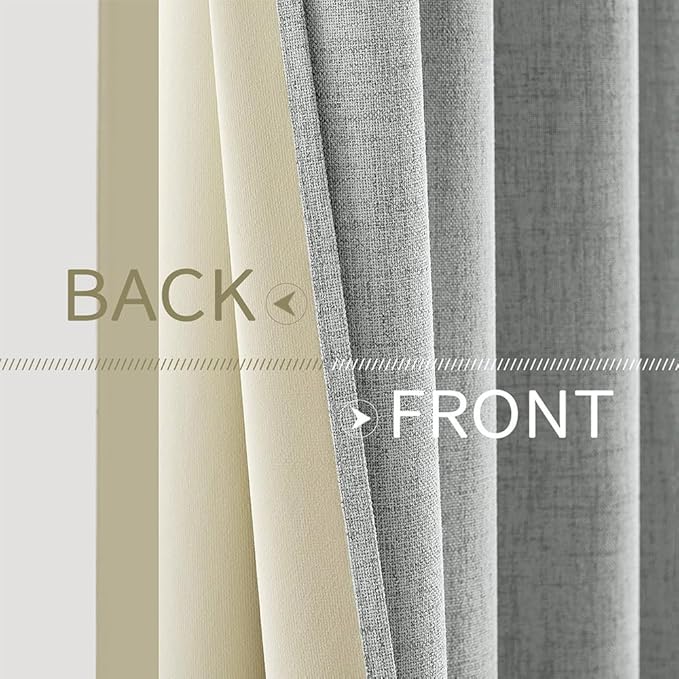 MIULEE Linen Curtains for Bedroom 100% Blackout Thermal Insulated Glacier Gray Grommet Room Darkening Curtains & Drapes for Living Room Nursery 52 x 45 Inch (2 Panels)