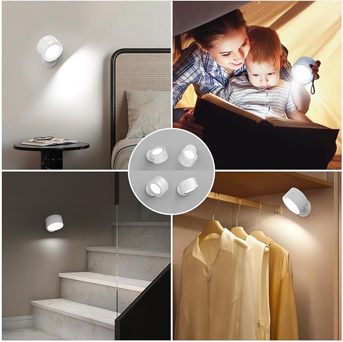 LED Wall Lights, Wall Lamp 3 Color Temperatures & Dimmable Magnetic 360° Rotation with Remote, Wall Sconces 3 Pcs with 3000mAh Rechargeable Battery, Cordless Wall Light for Reading Bedside Hallway