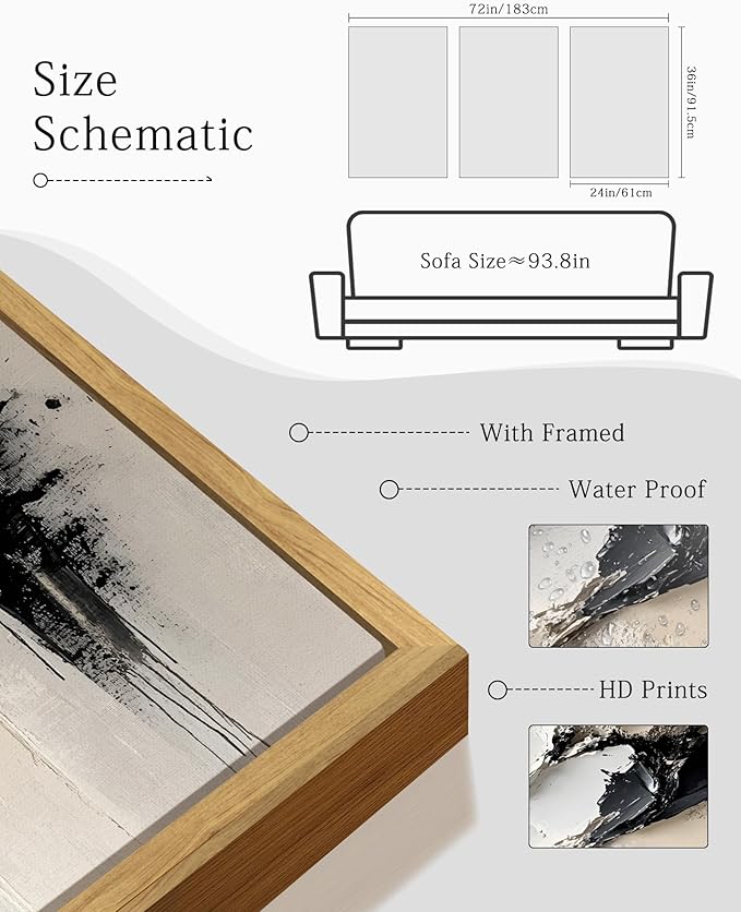 KUVIOKE Navy Blue Abstract Framed Wall Art Minimalist Graffiti Pastel Wall Decor Modern Neutral Color Block Illustration Painting Brush Stroke Art Home Decor 24x36in (Natural Framed)