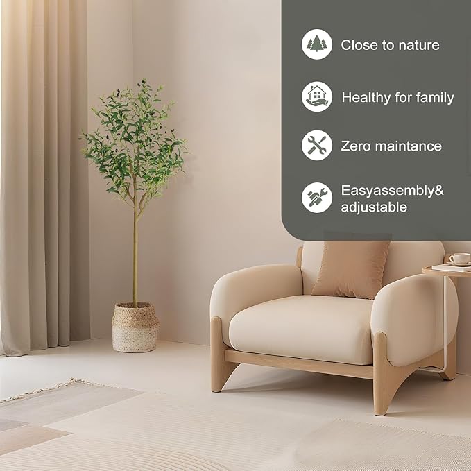 WILDLOVE Fake Olive Tree Artificial Indoor, Potted Faux Olive Trees with Natural Wood Trunk & Lifelike Fruits for Home Office Decor (5ft)