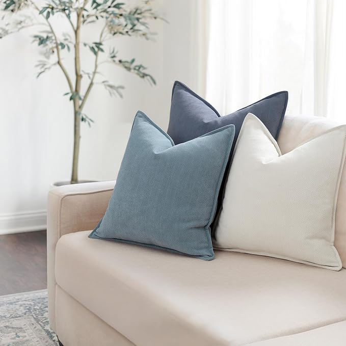 ZWJD Dusty Blue Pillow Covers 22x22 Set of 2 Chenille Throw Pillow Covers with Elegant Design Soft and Luxurious Decorative Throw Pillows for Couch, Bed, and Home Decor,Dusty Blue