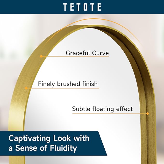 TETOTE 30 x 36 Gold Arched Mirror for Bathroom Brushed Gold Arch Metal Framed Mirrors Wall Mounted, Tempered Glass Shatterproof Decorative Mirror for Modern Home Decor