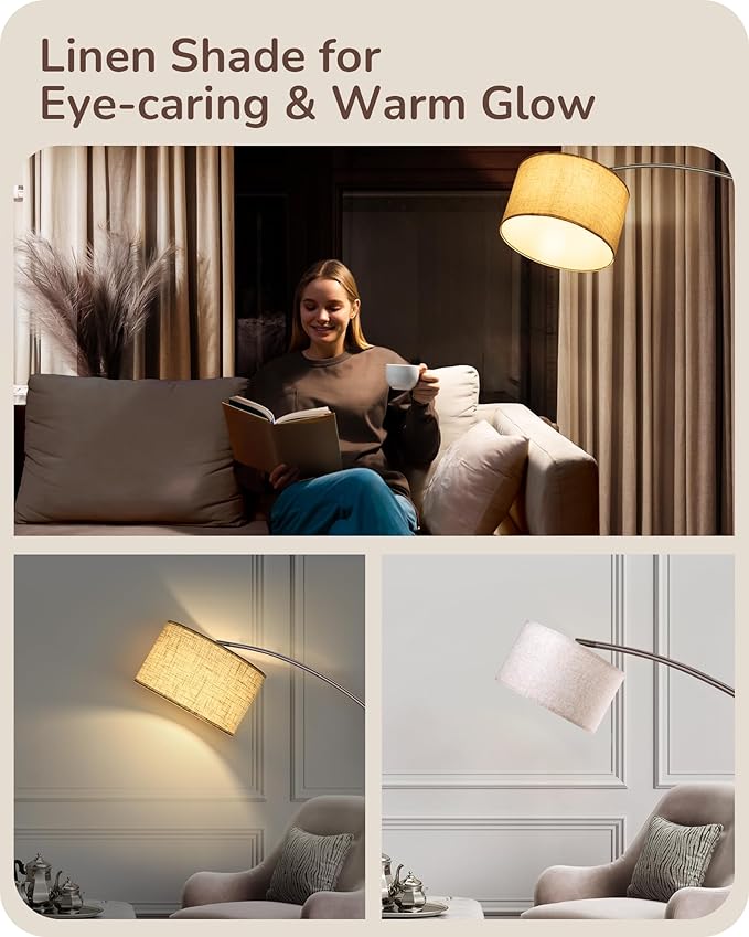 EDISHINE Dimmable Mid Century Modern Floor Lamp with Remote, Tall Arc Standing Lamps with Adjustable Drum Shade, Standing Corner Light for Living Room, Bedroom, Dining Room, Bronze