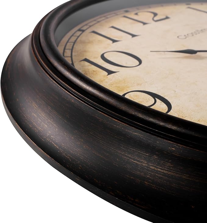 24 Inch Wall Clock Battery Operated Silent Vintage Large Wall Clocks for Living Room Fireplace Decor,Black-Brown