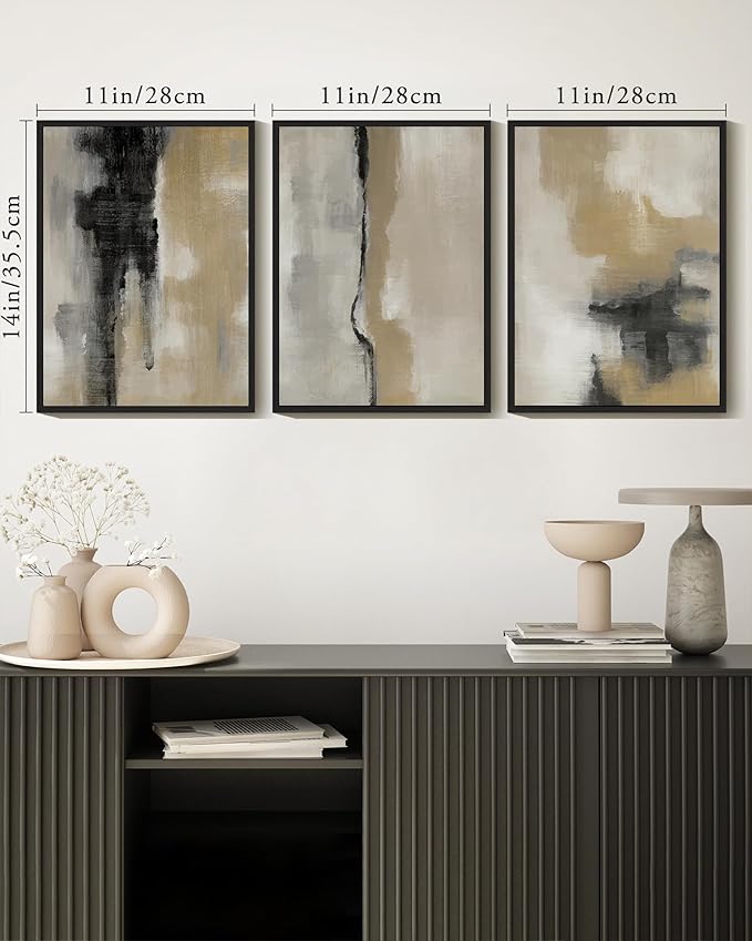 KUVIOKE Black Abstract Framed Wall Art Neutral Graffiti Pastel Minimalist Wall Decor Modern Art Painting for Bedroom Living Room 11x14in (Black Framed)