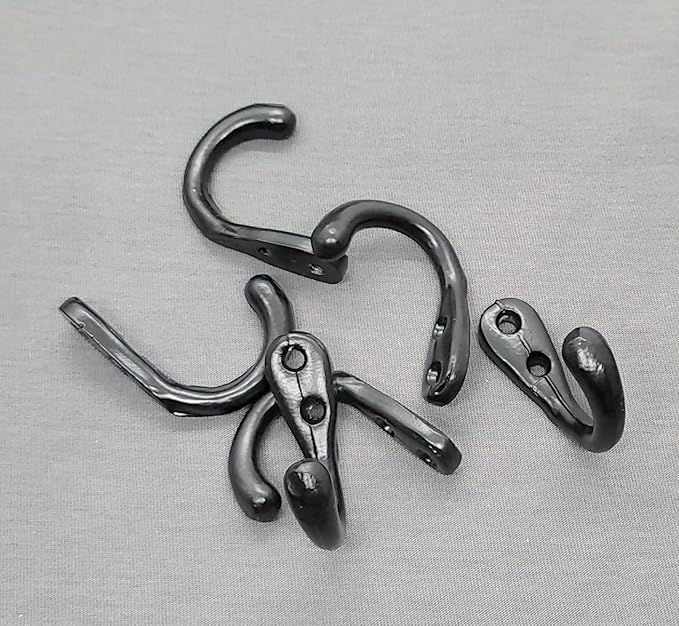 Multipurpose Hooks, Used to Hang Clothes, Bags, Coats, Curtain Hold Backs, Keys, Colour - Black, Material - Aluminium, Screws and Wallplugs Included, Pack of 2 Pieces