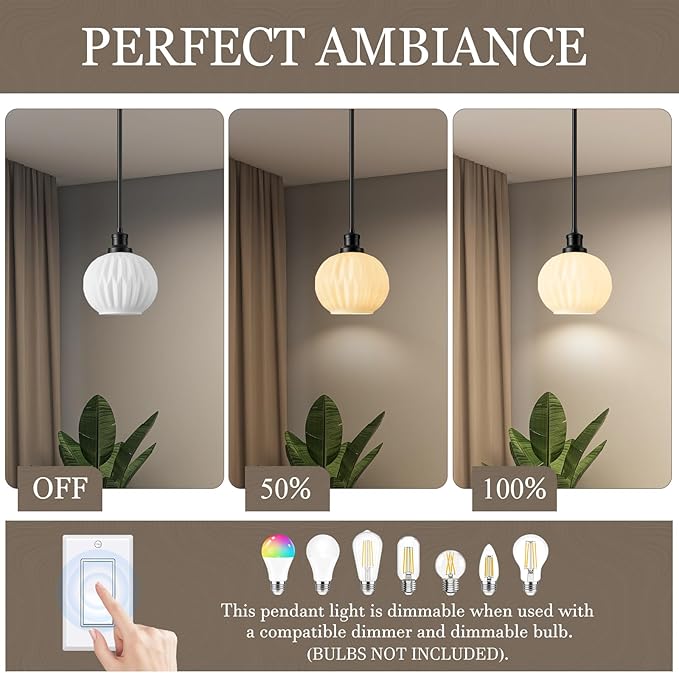 Milk Glass Pendant Lights Kitchen Island, 1-Light 7.1" Black Modern Pendant Light Fixtures with Rods, Globe Hanging Lighting for Kitchen Sink Bathroom Dining Room, E26 Base