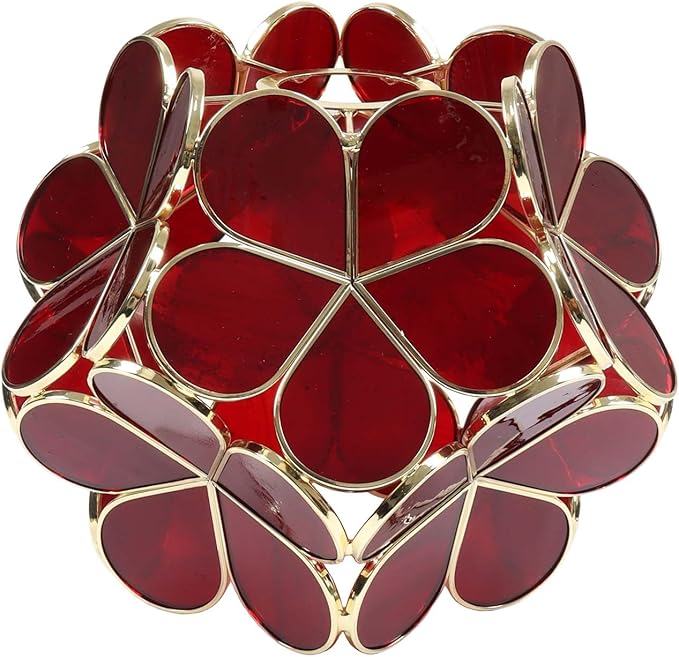 Bieye Tiffany Style Stained Glass Flower Petal Lampshade (Deep Red, 8" Cherry Blossom)