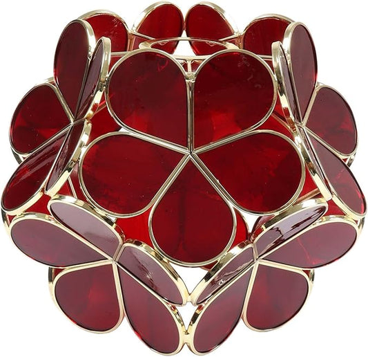 Bieye Tiffany Style Stained Glass Flower Petal Lampshade (Deep Red, 8" Cherry Blossom)