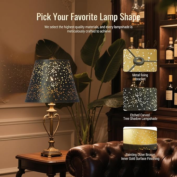 Lampshades for table lamp,metal lamp shade,small lamp shades,lamp shades for floor lamps,lamp cover,vintage lamp shade,6" Top x 10" Bottom x 7.5" High (Spider) & Bedside Lamp-Bronze Gold