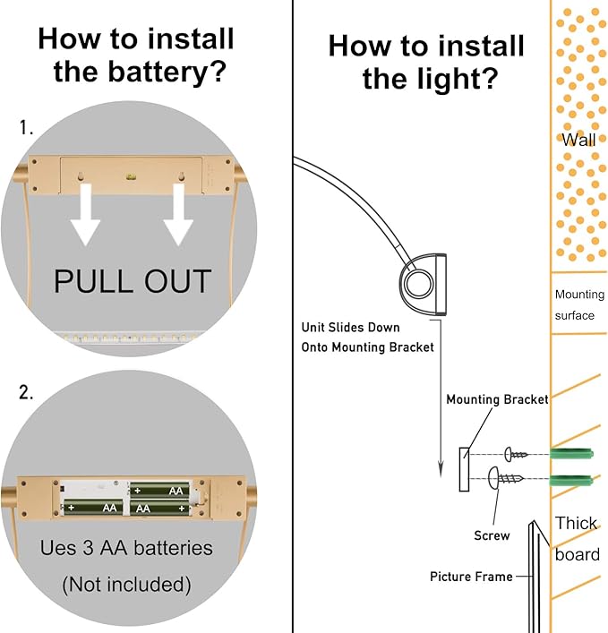 LUXSWAY Cordless Painting Light,Battery Operated Picture Light with 9 Inch Light Tube,Art Lights for Painting,Remote Control Timer Auto Off,Dimmable Accent Lighting Picture Artwork-Gold