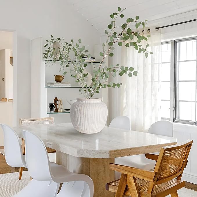 Oakrain Large Rustic Minimalist Vase, 11" Distressed Round Floor Vase for Home Decor, Farmhouse Decorative Centerpieces for Living Room Bedroom, Vintage White