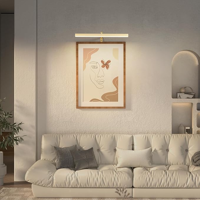 Plug in Picture Lights for Wall, 16 inch Dimmable LED Art Light with Remote, 3 Colour Temperature Gallery Painting Wall Light for Picture Display Dartboard Art Work (Gold)