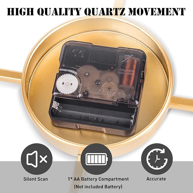 Large Wall Clock for Living Room Decor - 24 inch Big Decorative - Metal Wall Art - Analog Large Clock for Bedroom, Home, Kitchen, Office, Wall Decor