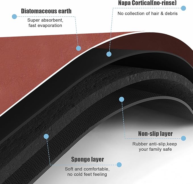 Extra Long Bathroom Rugs Diatomaceous Earth Bath mat Super Absorbent Quick Dry Non Slip Bath Mat Thin Runner Rug Fit Under Door-Shower Rug for in Front of Bathtub Shower, Brown, 23.6"x66.9"