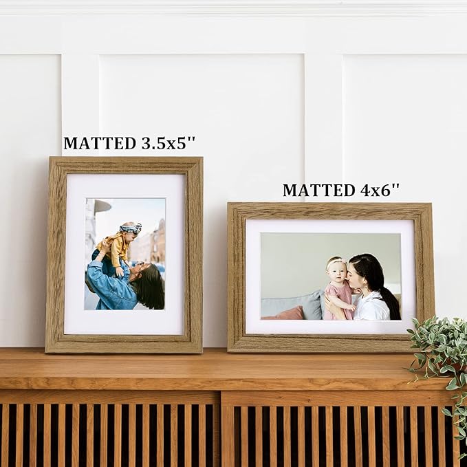 Egofine 5x7 Picture Frames with Plexiglass, Display Pictures 3.5x5/4x6 with Mat or 5x7 Without Mat Set of 4 for Tabletop and Wall Mounting, Carbonized Brown