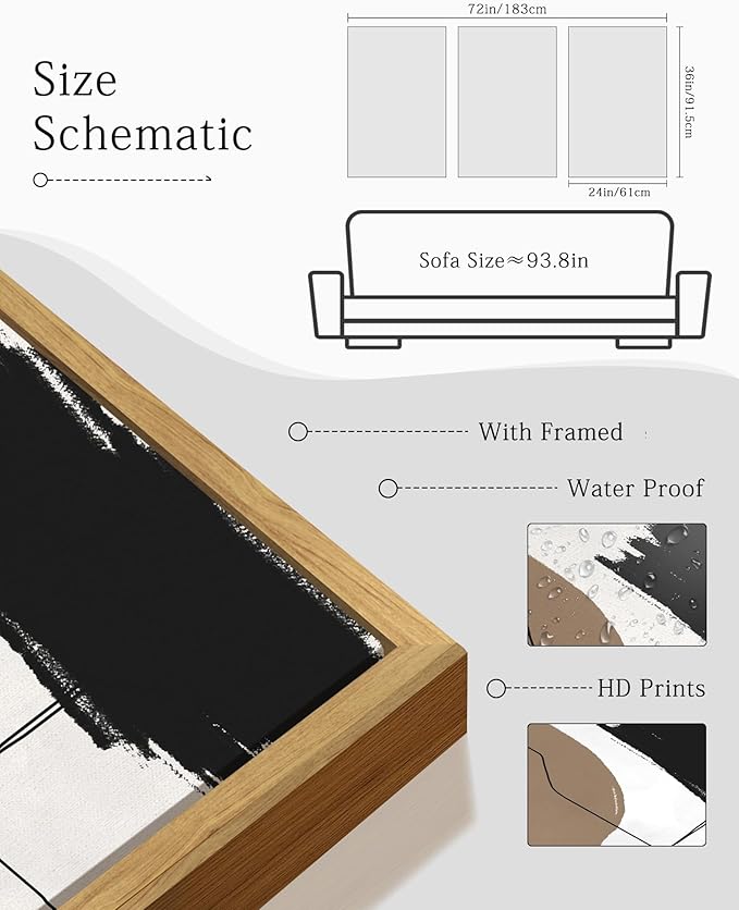 KUVIOKE Neutral Abstract Framed Wall Art Beige Mid Century Textured Wall Decor Minimalist Line Modern Illustrations Art Print Home Decor 24x36in (Natural Framed)