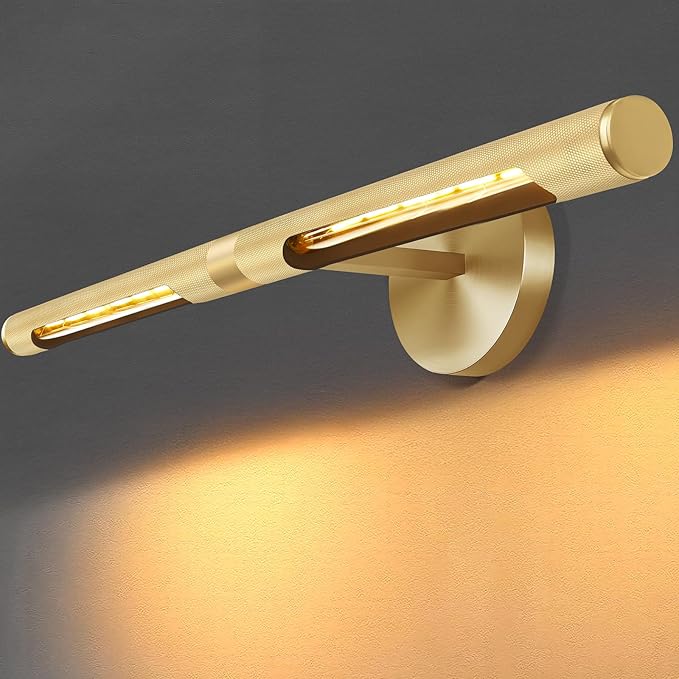 24” Brass Picture Lights, 3000K&6000K Modern Vanity Light, 360° Rotatable Wall Sconces Lampshade, Hardwired Art Light Over Picture Frame for Living Room, Bookcase, Artwork, Brass