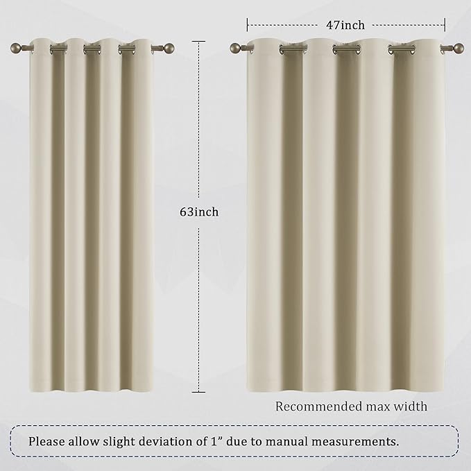 DUALIFE Buttercream Beige Curtains 63 Inch Length Blackout Window Drapes for Bedroom 2 Panel Sets Pair Grommet Top Room Darkening Winodw Curtain Panels for Living Room 52x63 Inches Long