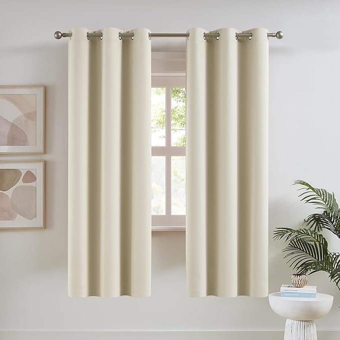 DUALIFE Cream Beige Curtains 34 Inch Wide for Kitchen Door 2 Panels Set, Skinny Drapes Grommet Curtains for Small Windows Laundry Room 34x63 Inches Long