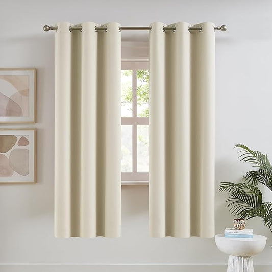 DUALIFE Cream Beige Curtains 34 Inch Wide for Kitchen Door 2 Panels Set, Skinny Drapes Grommet Curtains for Small Windows Laundry Room 34x63 Inches Long